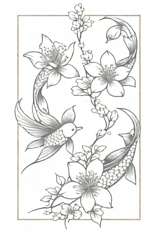 cherry blossoms and 2 koi fish tattoo design idea