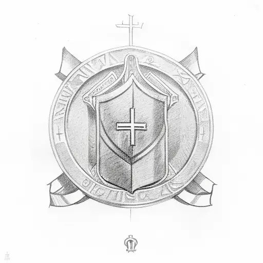 saint Benedict's seal in shoulder armor tattoo design idea