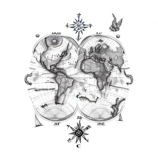 nautical map with Christian themes tattoo design idea