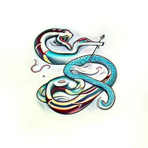 Snake, blood, sword, note, Cross  tattoo design idea