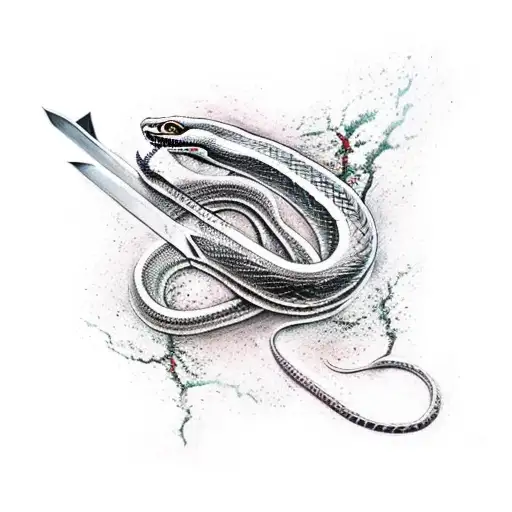Snake, blood, sword, note, Cross  tattoo design idea