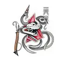 Snake, blood, sword, note, Cross  tattoo design idea