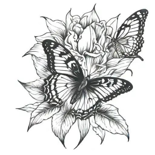 Forearm tulip and butterfly  tattoo design idea