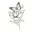 Forearm tulip and butterfly  tattoo design idea
