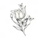 Forearm tulip and butterfly  tattoo design idea