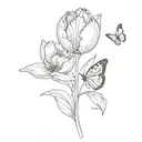 Forearm tulip and butterfly  tattoo design idea