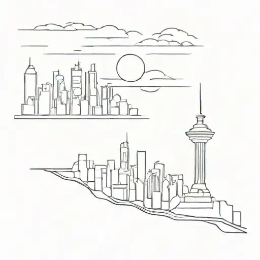 skyline outline filled tattoo design idea
