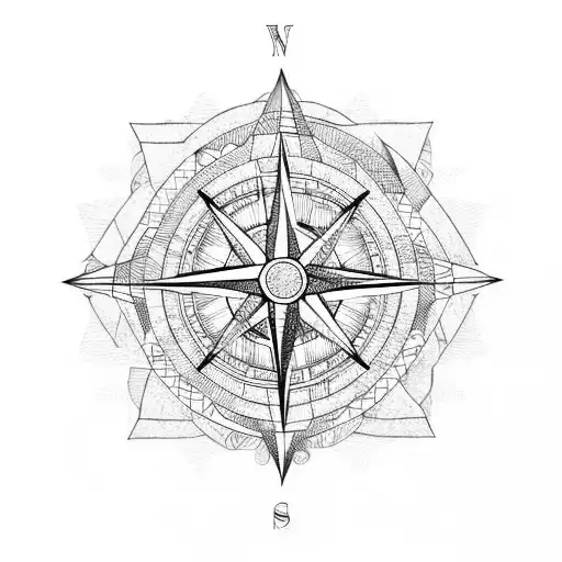compass mountains lake moon tattoo design idea