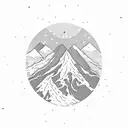 A majestic mountain peak with a snowboarder jumping off a cliff in the foreground tattoo design idea