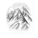 A majestic mountain peak with a snowboarder jumping off a cliff in the foreground tattoo design idea