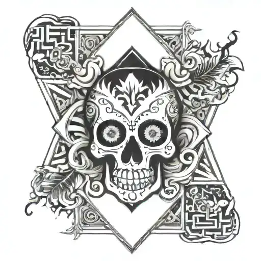 ace card featuring polynesia black white tattoo design idea