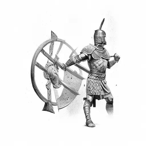 Ancient Roman warrior in battle tattoo design idea