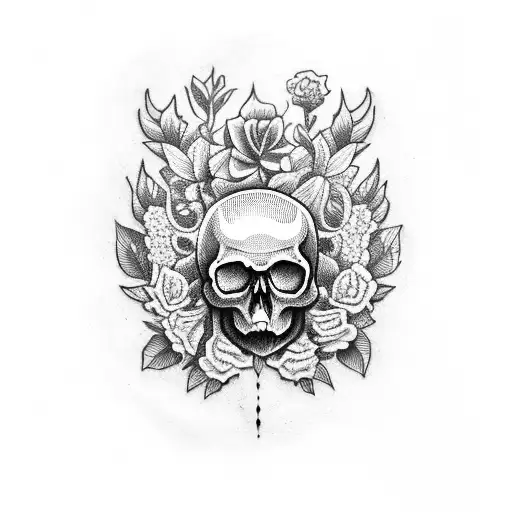 A skull with a laurel wreath tattoo design idea