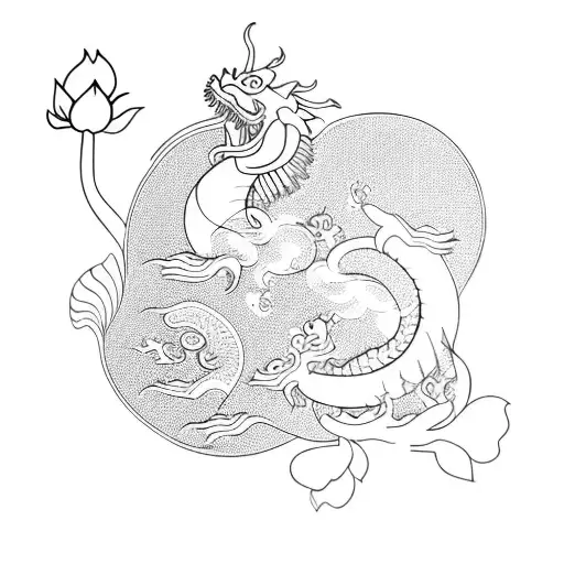 Buddha, dragon, cherry blossom tree, koi fish, Chinese lantern tattoo design idea