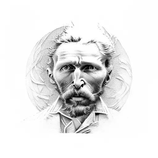 a man paiting a picture with vicent van gogh  tattoo design idea