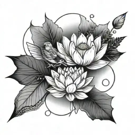 Lotus moon birds infinity line arrow  tattoo design idea