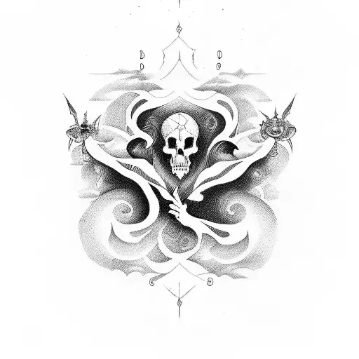 a tattoo design with all the gods of the underworld from every religion tattoo design idea