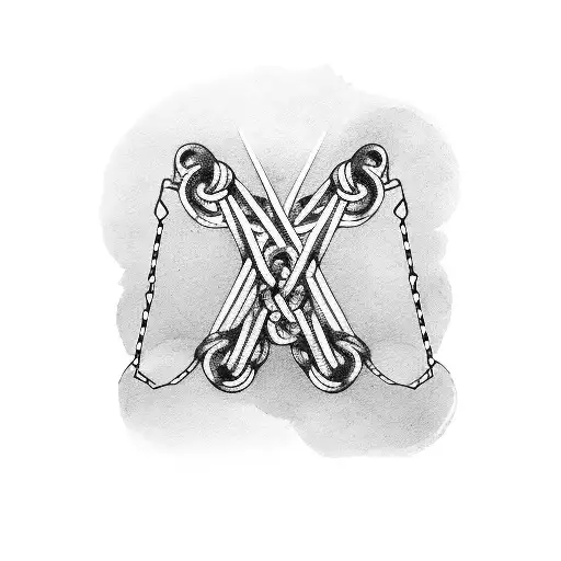 Drumsticks intertwined with chains tattoo design idea