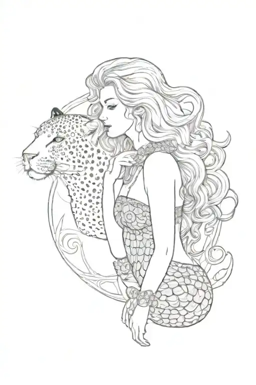 mermaid with leopard print tattoo design idea