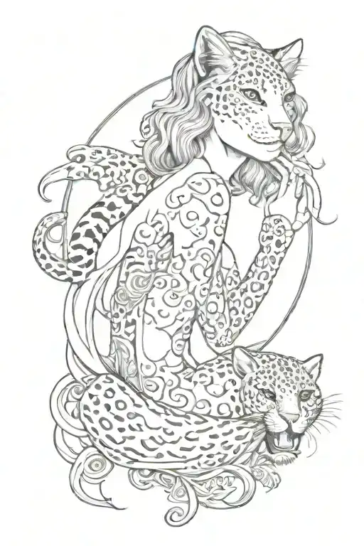 siren with leopard print tattoo design idea