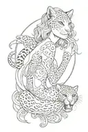 siren with leopard print tattoo design idea