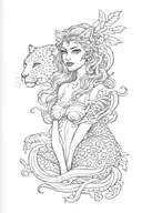siren with leopard print tattoo design idea