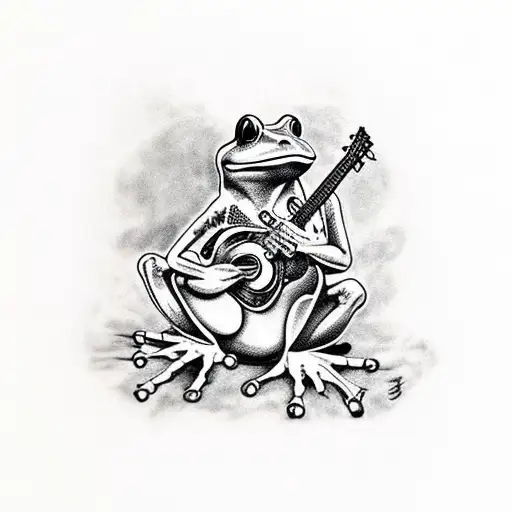 Frog sitting on a skull while smoking and playing Guitar  tattoo design idea