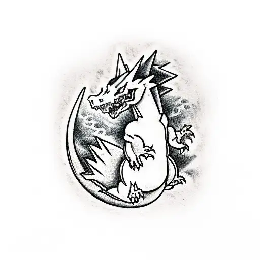 Black and white charizard tattoo design idea