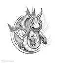 Black and white charizard tattoo design idea