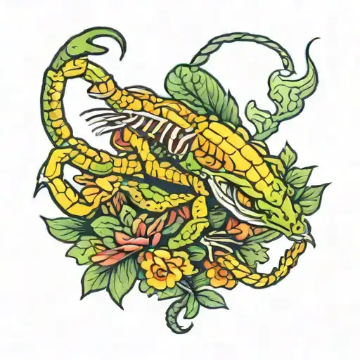 scorpion stinging a frogs head tattoo design idea