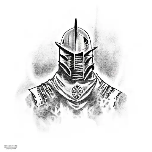 dark souls knight walking out of a void tattoo design idea
