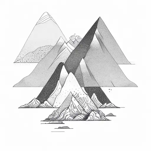 Ocean mountains trees tattoo design idea