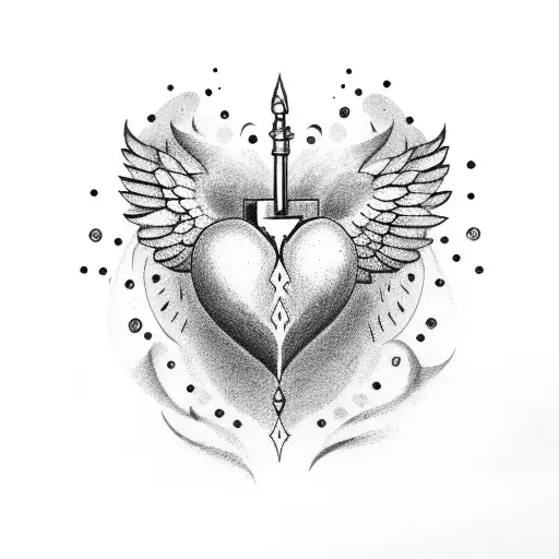 Heart with open wings tattoo design idea
