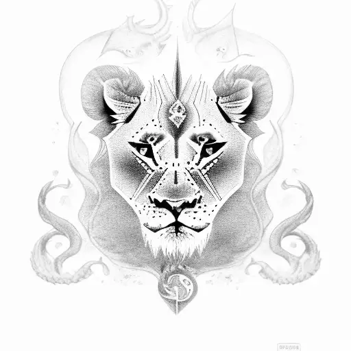 Baby Lion with dragon tattoo design idea