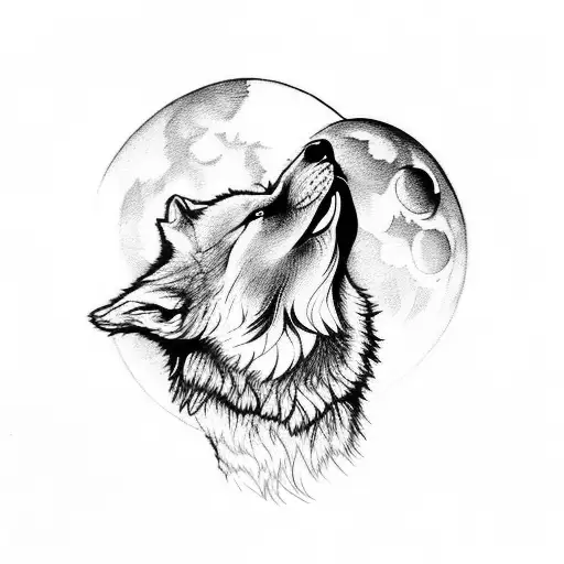 A wolf howling at the moon in a mystical forest tattoo design idea