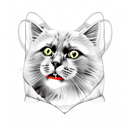 Surrealism "Cat In A Bear Costume" Tattoo Idea BlackInk AI