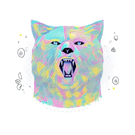 Surrealism "Cat In A Bear Costume" Tattoo Idea BlackInk AI
