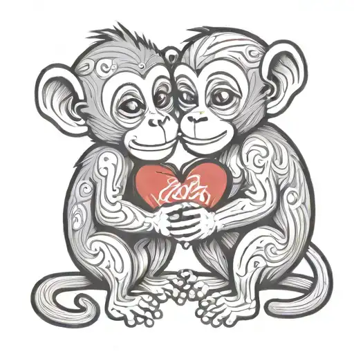 two cute monkeys kising tattoo design idea