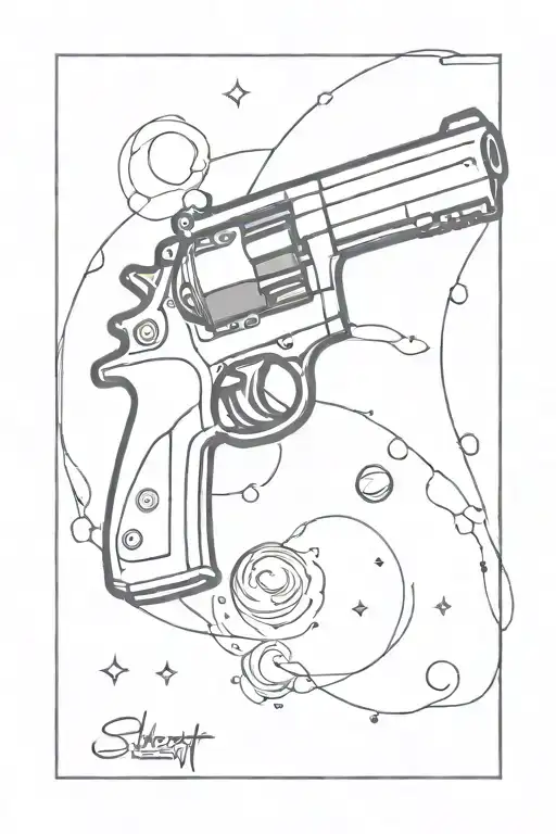 handgun, skillet, planet tattoo design idea