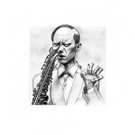 torn skin saxophone tattoo design idea