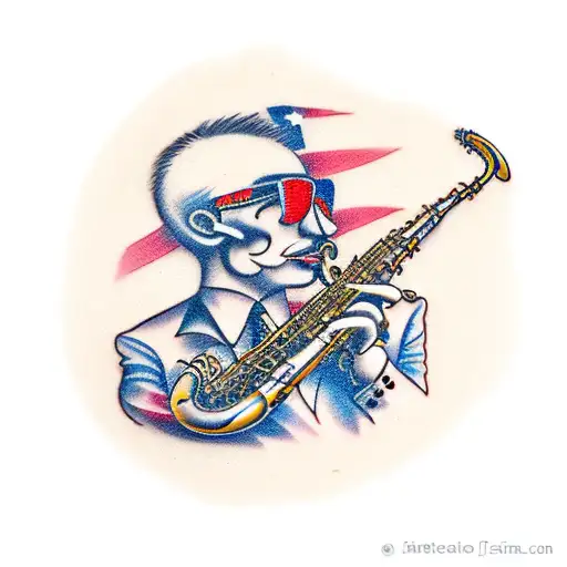 torn skin saxophone tattoo design idea