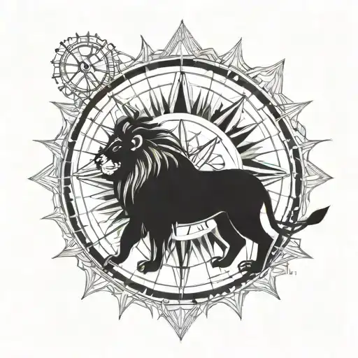 lion compass tattoo design idea