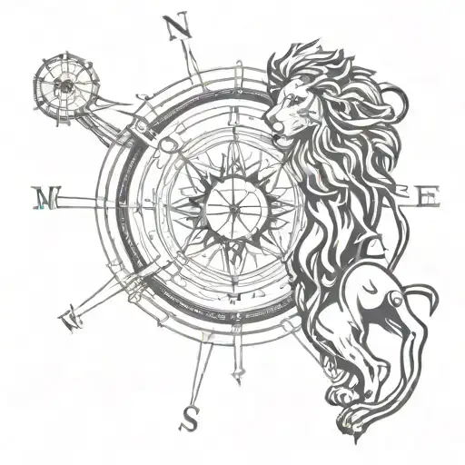 lion compass tattoo design idea