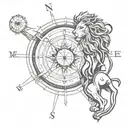 lion compass tattoo design idea