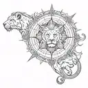 lion compass tattoo design idea