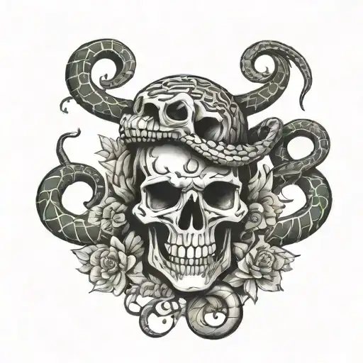 two headed snake skeleton wrapping  tattoo design idea