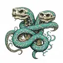 two headed snake skeleton wrapping  tattoo design idea