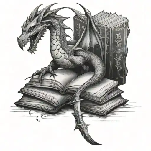 wyvern, books, sword, imagination  tattoo design idea