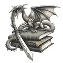 wyvern, books, sword, imagination  tattoo design idea