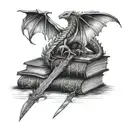 wyvern, books, sword, imagination  tattoo design idea